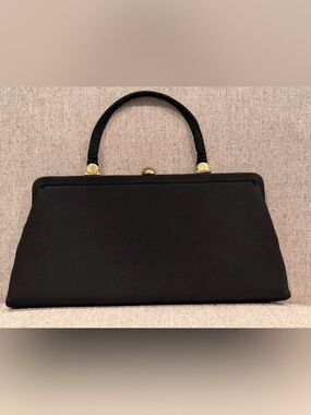 Vintage Bobbie Jerome Black Handbag with Gold Hardware- Excellent Condition